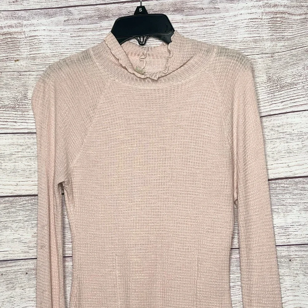Intimately Free People Make It Easy Thermal Mock Turtle Pink Long Sleeve Top XS
